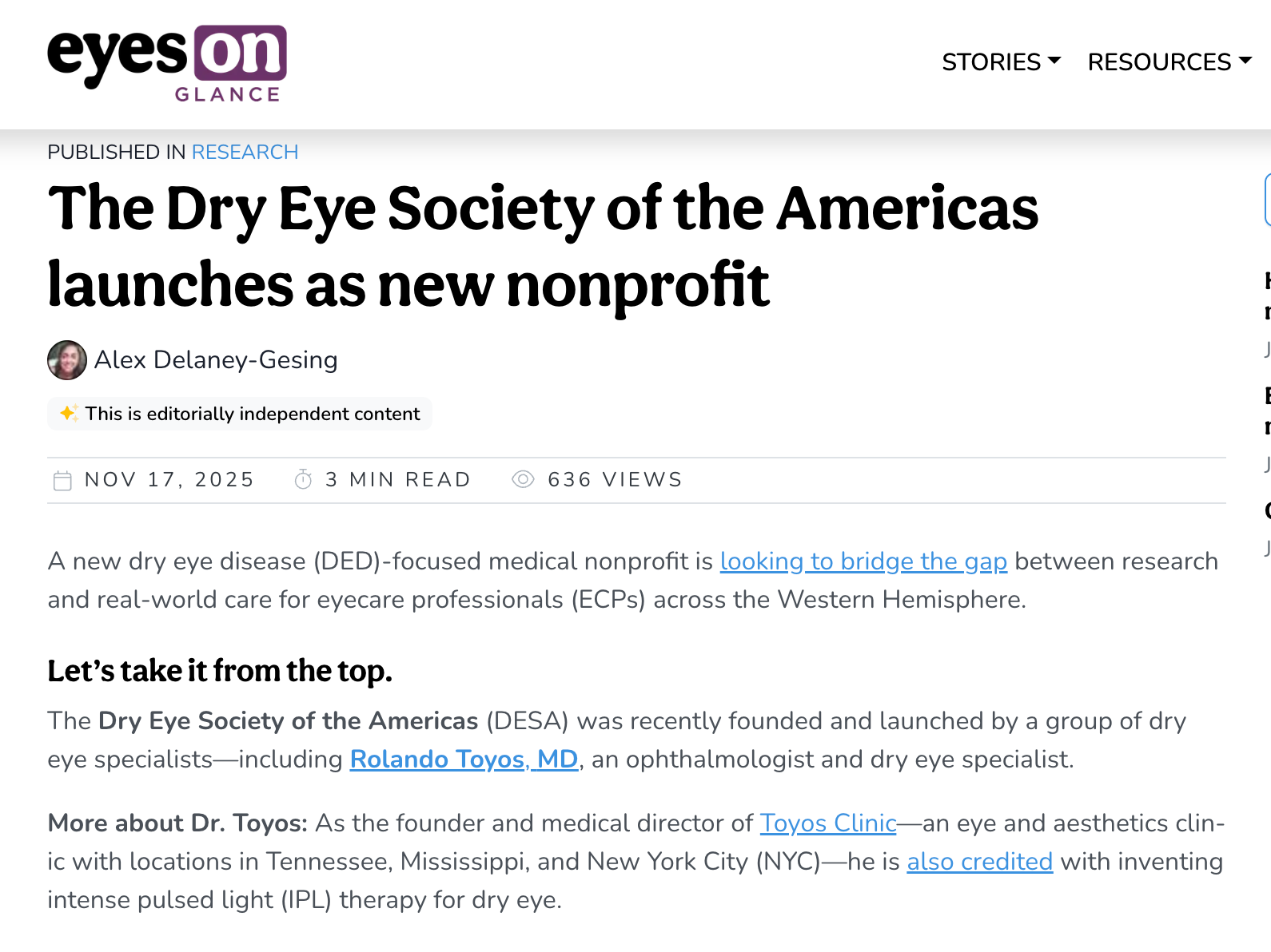 EyesOnEyecare Highlights DESA Launch